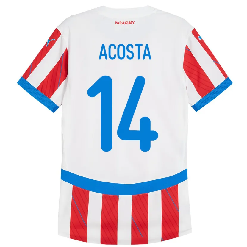Danxen Hombre Camiseta Paraguay Emilio Acosta #14 Blanco Rojo 1ª Equipación 24-26 La Camisa México