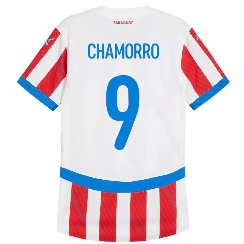 Danxen Hombre Camiseta Paraguay Lice Chamorro #9 Blanco Rojo 1ª Equipación 24-26 La Camisa México