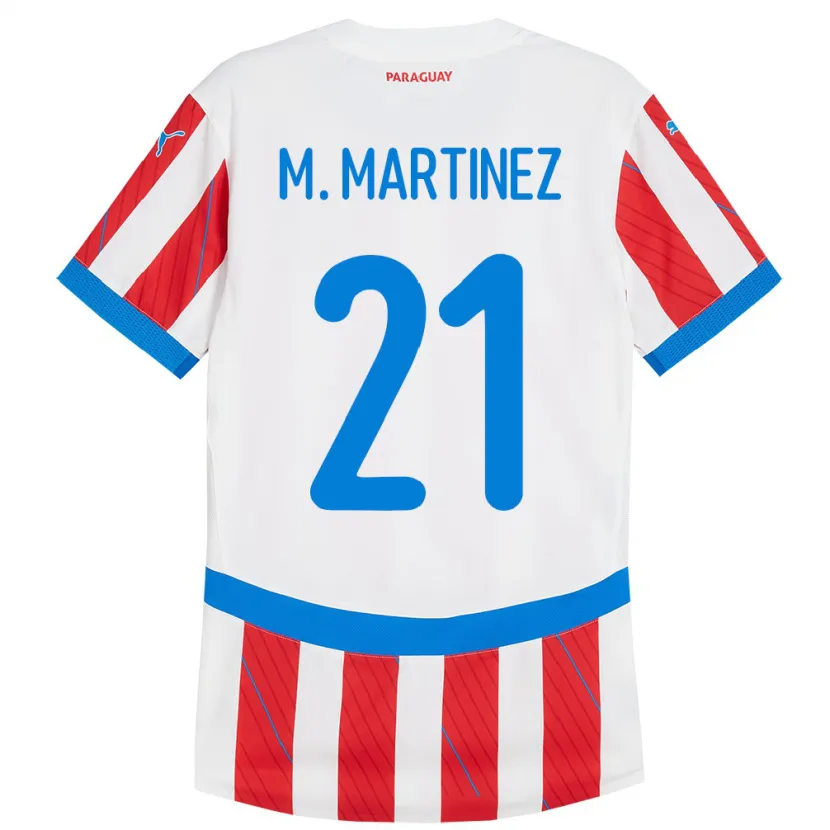 Danxen Hombre Camiseta Paraguay María Martínez #21 Blanco Rojo 1ª Equipación 24-26 La Camisa México