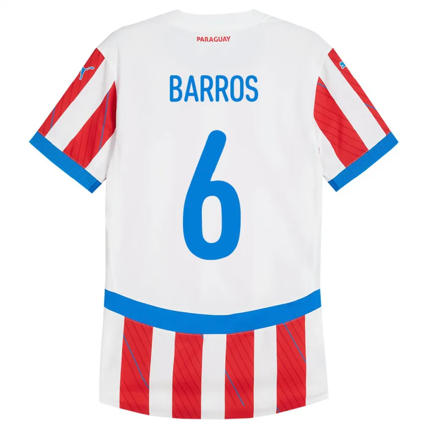 Danxen Hombre Camiseta Paraguay Natalia Barros #6 Blanco Rojo 1ª Equipación 24-26 La Camisa México