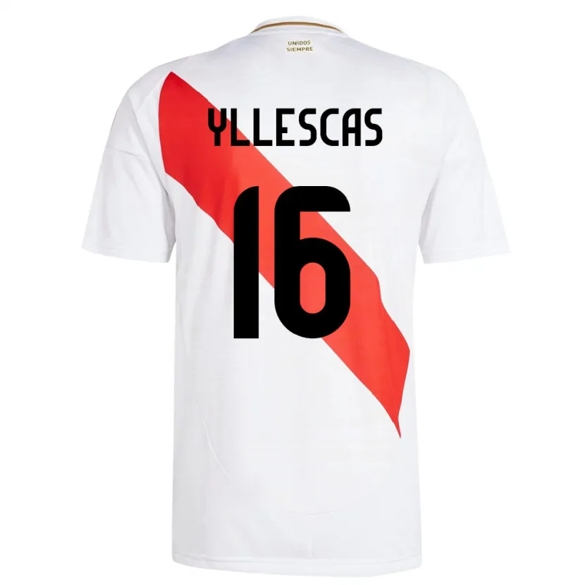 Danxen Hombre Camiseta Perú Jhosenffer Yllescas #16 Blanco 1ª Equipación 24-26 La Camisa México