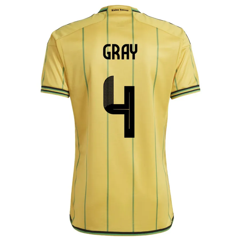 Danxen Hombre Camiseta Jamaica Tayvon Gray #4 Amarillo 1ª Equipación 24-26 La Camisa México