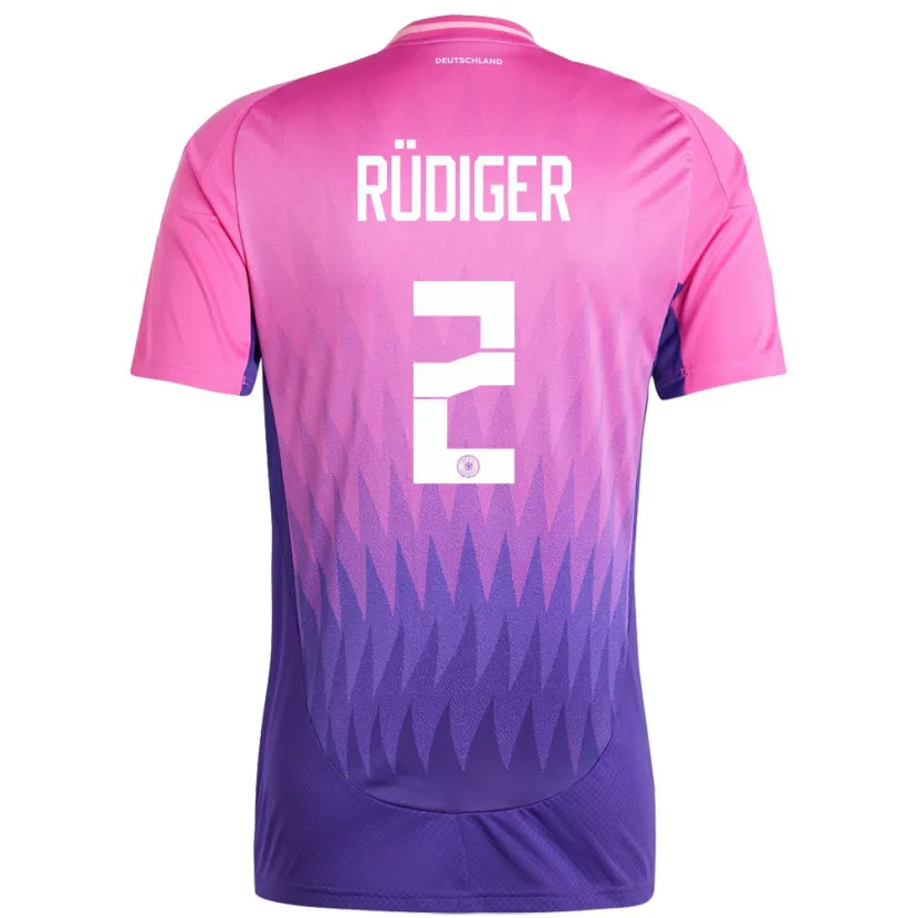 Danxen Hombre Camiseta Alemania Antonio Rudiger #2 Rosado Morado 2ª Equipación 24-26 La Camisa México