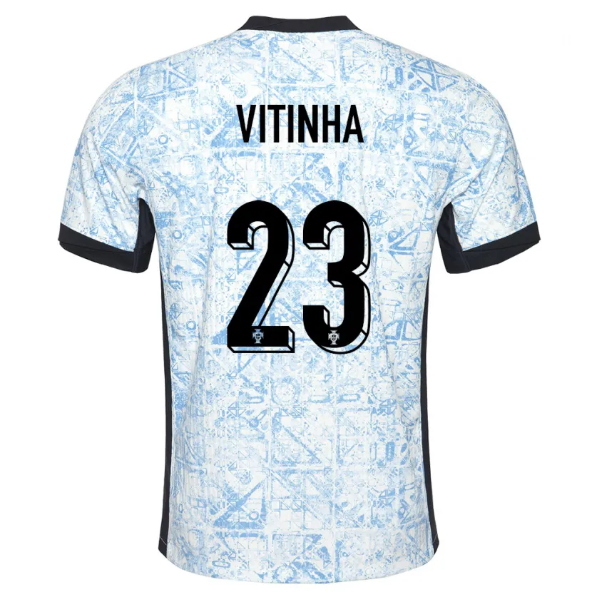 Danxen Hombre Camiseta Portugal Vitinha #23 Crema Azul 2ª Equipación 24-26 La Camisa México