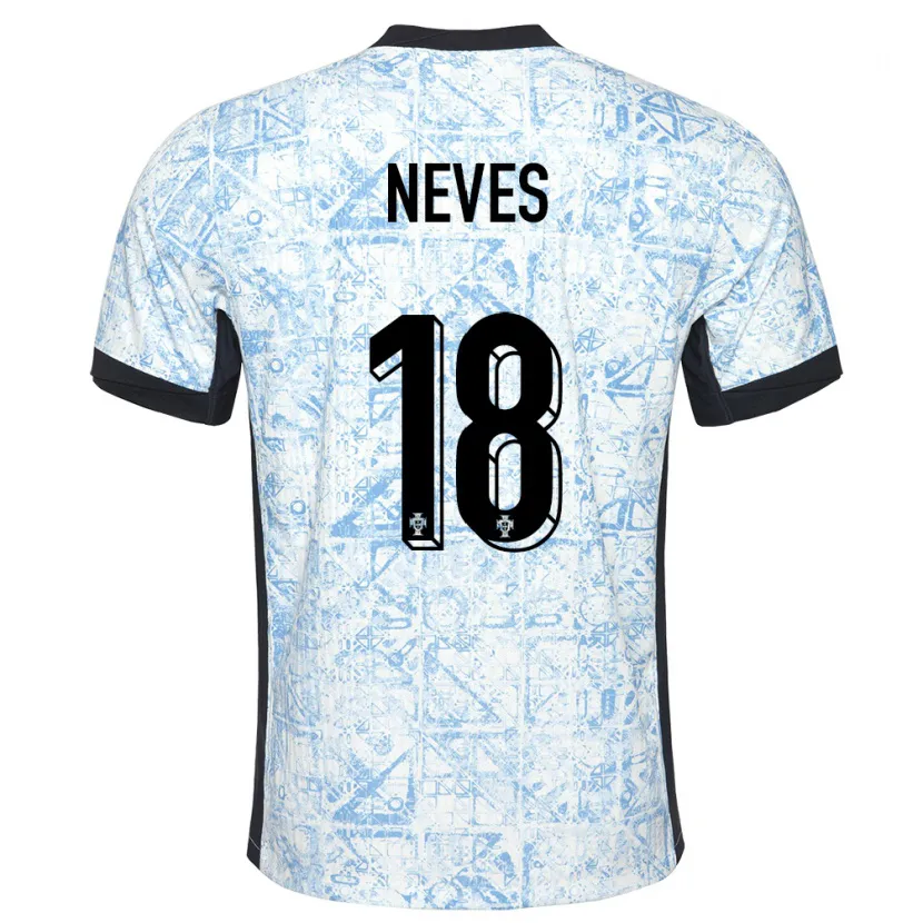 Danxen Hombre Camiseta Portugal Ruben Neves #18 Crema Azul 2ª Equipación 24-26 La Camisa México