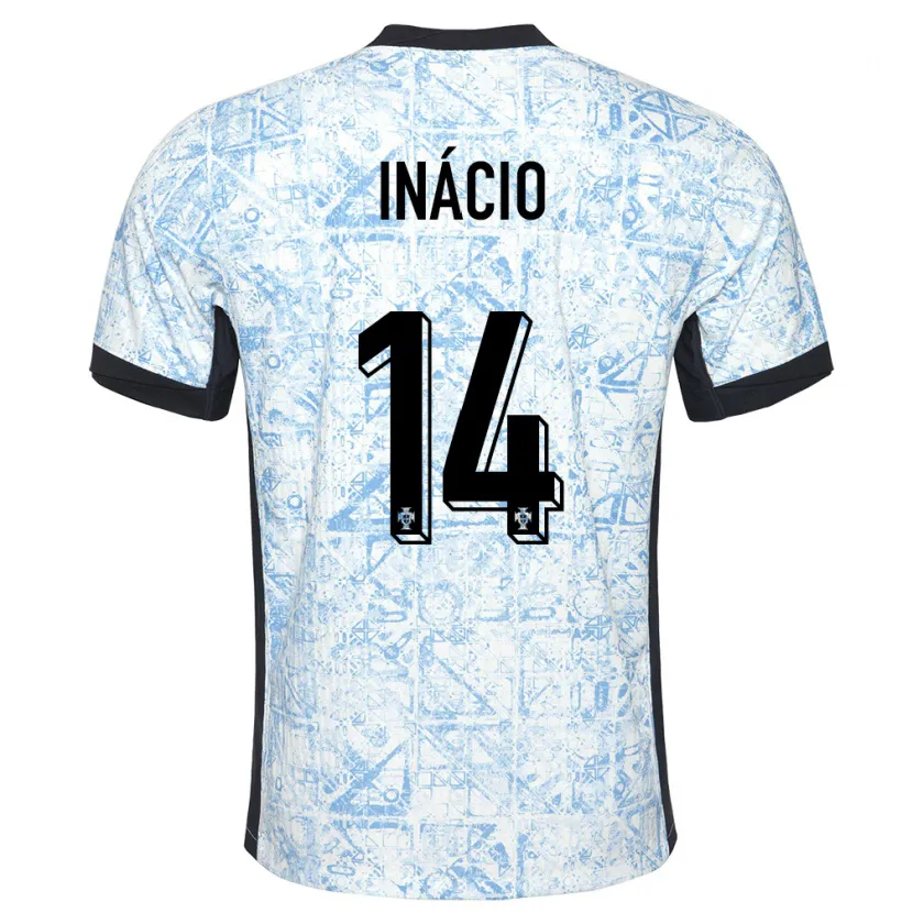 Danxen Hombre Camiseta Portugal Goncalo Inacio #14 Crema Azul 2ª Equipación 24-26 La Camisa México