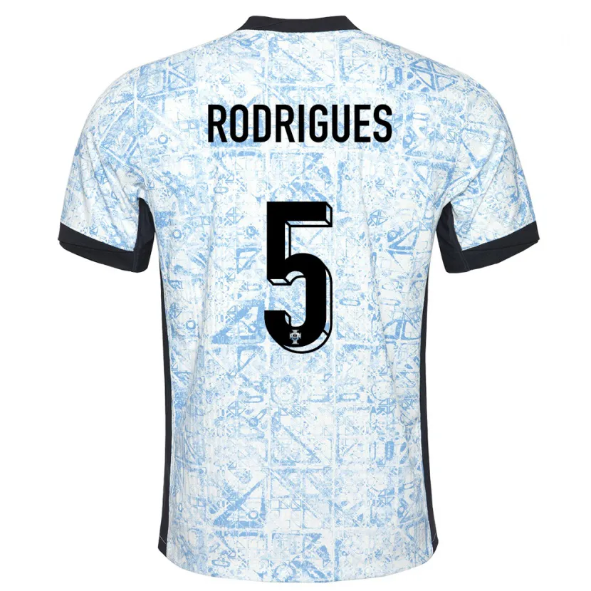 Danxen Hombre Camiseta Portugal Rafael Rodrigues #5 Crema Azul 2ª Equipación 24-26 La Camisa México
