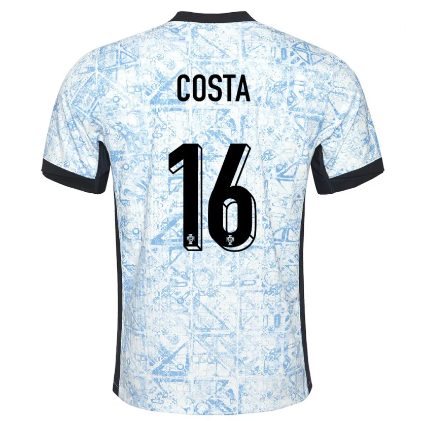 Danxen Hombre Camiseta Portugal David Costa #16 Crema Azul 2ª Equipación 24-26 La Camisa México