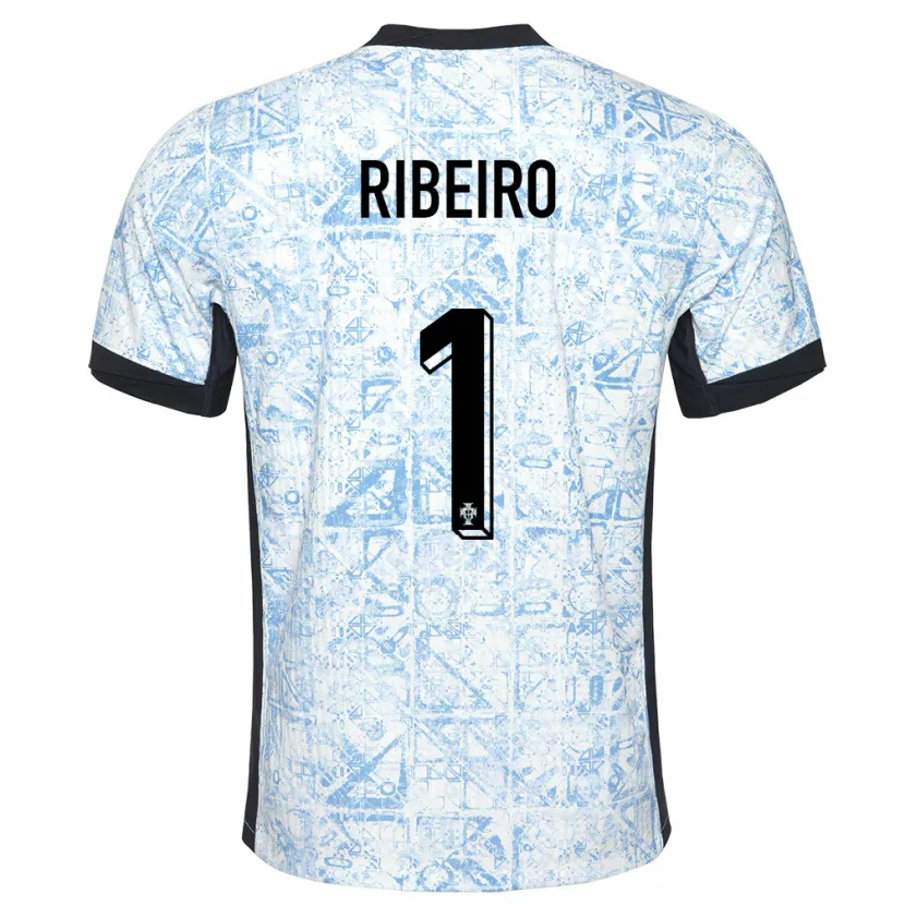 Danxen Hombre Camiseta Portugal Goncalo Ribeiro #1 Crema Azul 2ª Equipación 24-26 La Camisa México