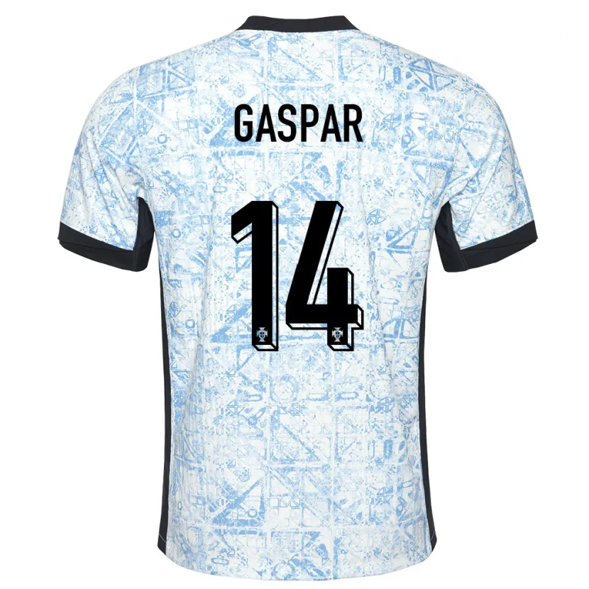 Danxen Hombre Camiseta Portugal Guilherme Gaspar #14 Crema Azul 2ª Equipación 24-26 La Camisa México