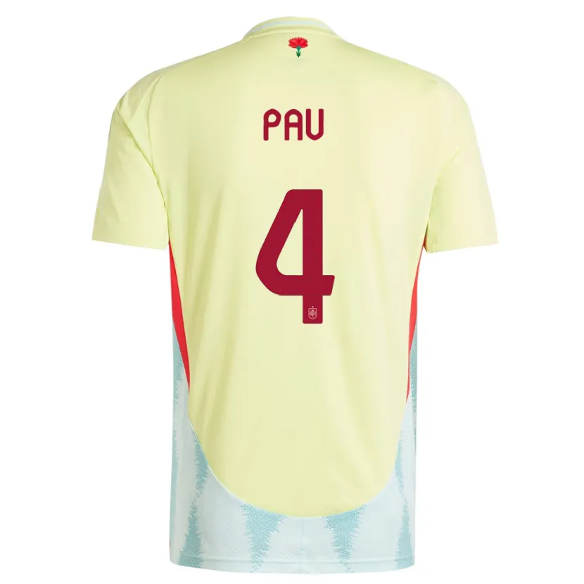 Danxen Hombre Camiseta España Pau Torres #4 Amarillo 2ª Equipación 24-26 La Camisa México