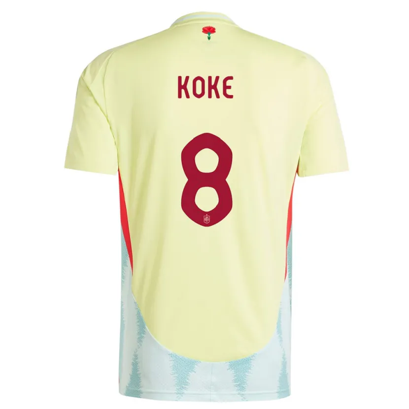 Danxen Hombre Camiseta España Koke #8 Amarillo 2ª Equipación 24-26 La Camisa México