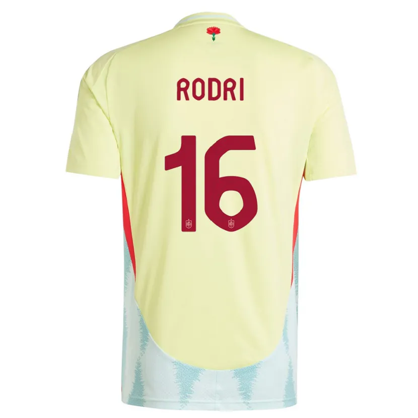Danxen Hombre Camiseta España Rodri #16 Amarillo 2ª Equipación 24-26 La Camisa México