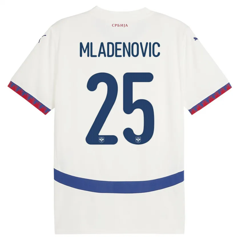 Danxen Hombre Camiseta Serbia Filip Mladenovic #25 Blanco 2ª Equipación 24-26 La Camisa México