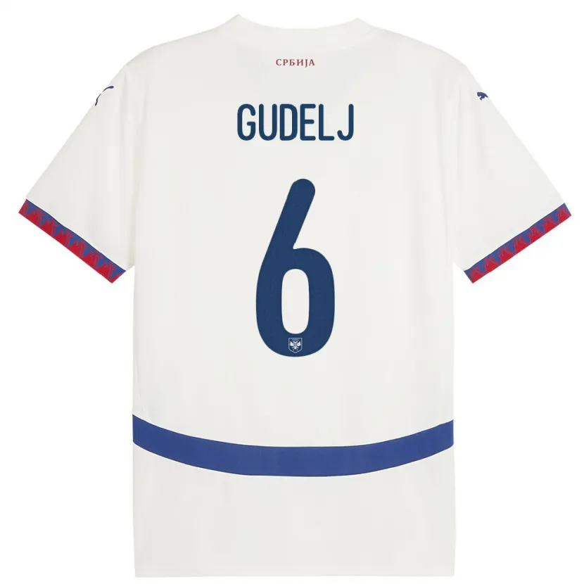 Danxen Hombre Camiseta Serbia Nemanja Gudelj #6 Blanco 2ª Equipación 24-26 La Camisa México