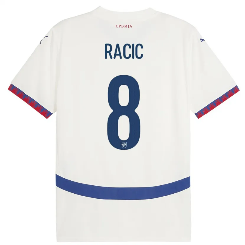 Danxen Hombre Camiseta Serbia Uros Racic #8 Blanco 2ª Equipación 24-26 La Camisa México