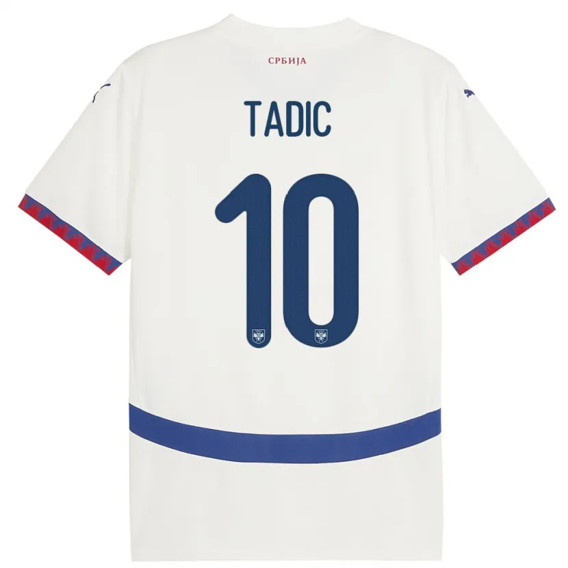 Danxen Hombre Camiseta Serbia Dusan Tadic #10 Blanco 2ª Equipación 24-26 La Camisa México