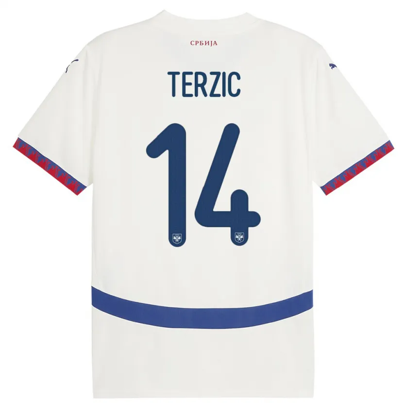 Danxen Hombre Camiseta Serbia Aleksa Terzic #14 Blanco 2ª Equipación 24-26 La Camisa México