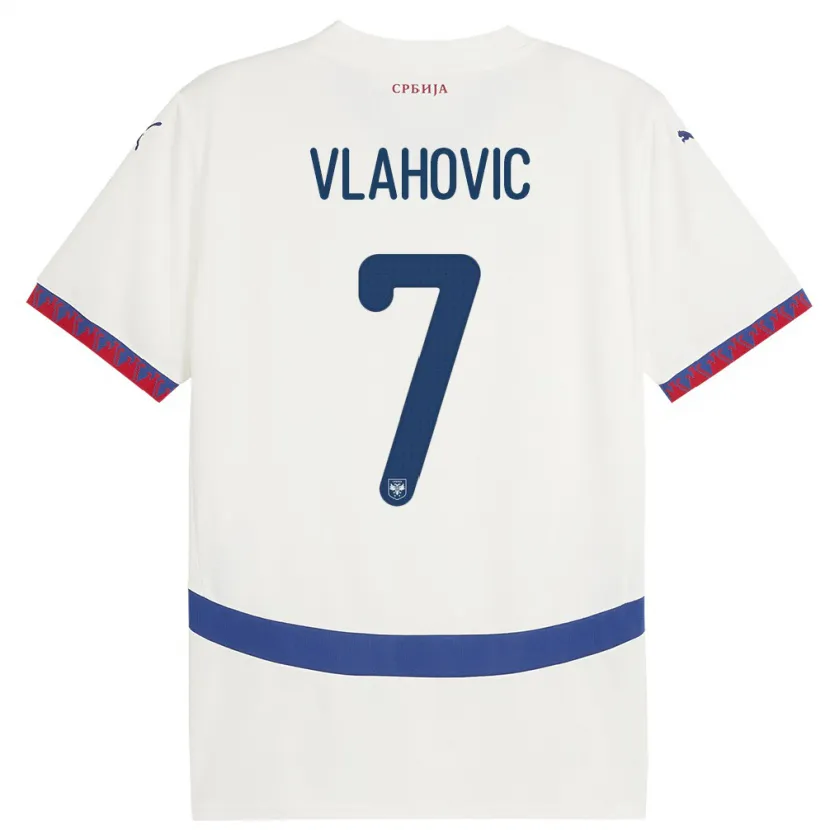 Danxen Hombre Camiseta Serbia Dusan Vlahovic #7 Blanco 2ª Equipación 24-26 La Camisa México