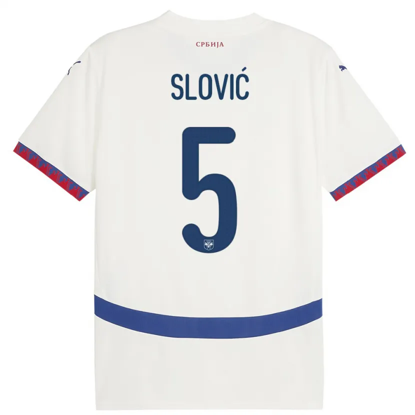 Danxen Hombre Camiseta Serbia Violeta Slovic #5 Blanco 2ª Equipación 24-26 La Camisa México