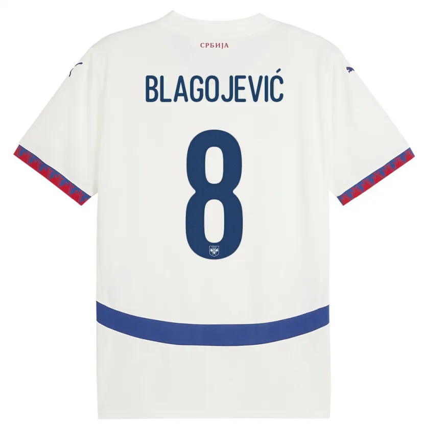 Danxen Hombre Camiseta Serbia Dina Blagojevic #8 Blanco 2ª Equipación 24-26 La Camisa México