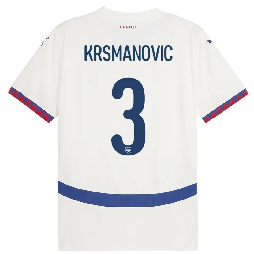 Danxen Hombre Camiseta Serbia Nemanja Krsmanovic #3 Blanco 2ª Equipación 24-26 La Camisa México