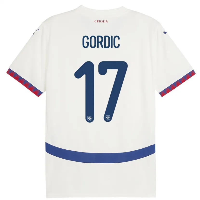 Danxen Hombre Camiseta Serbia Djordje Gordic #17 Blanco 2ª Equipación 24-26 La Camisa México