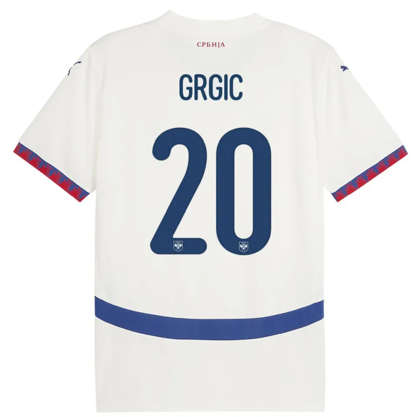 Danxen Hombre Camiseta Serbia Dario Grgic #20 Blanco 2ª Equipación 24-26 La Camisa México
