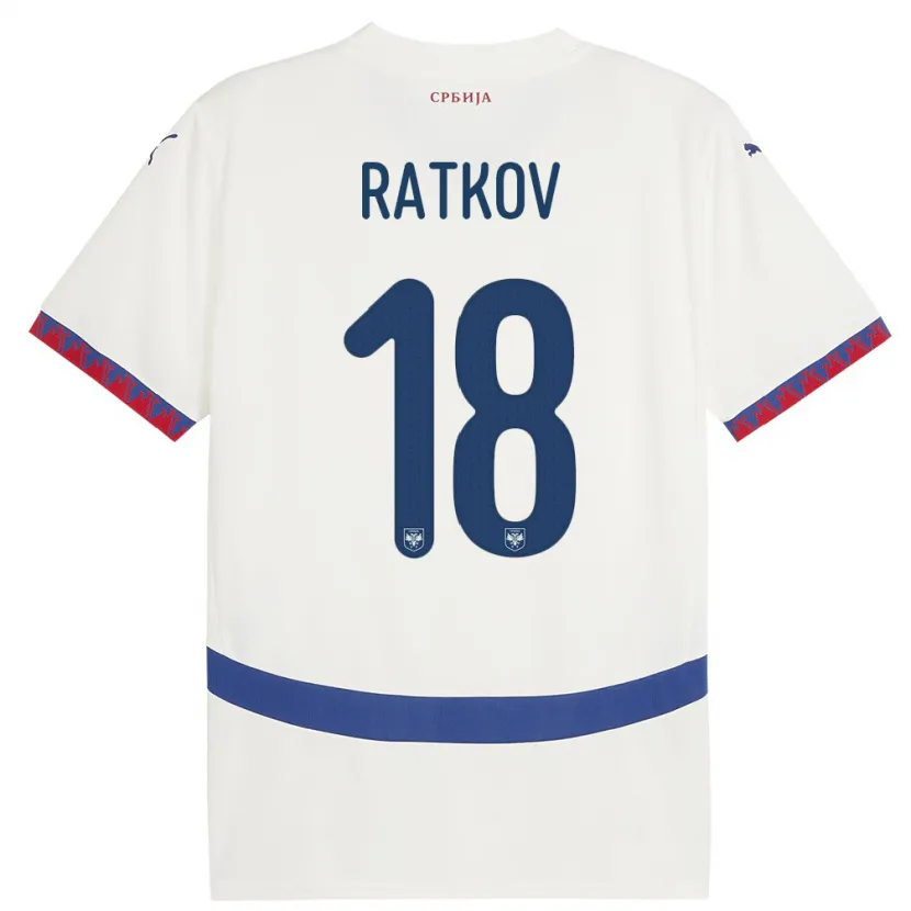 Danxen Hombre Camiseta Serbia Petar Ratkov #18 Blanco 2ª Equipación 24-26 La Camisa México