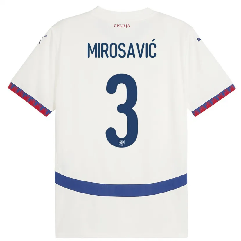 Danxen Hombre Camiseta Serbia Veljko Mirosavic #3 Blanco 2ª Equipación 24-26 La Camisa México