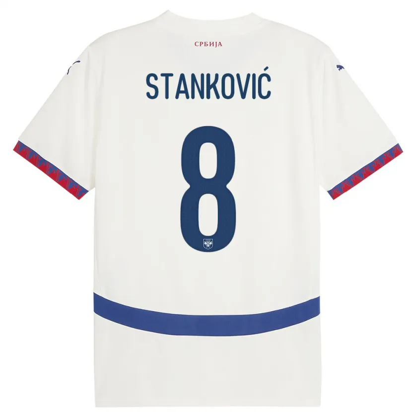 Danxen Hombre Camiseta Serbia Aleksandar Stankovic #8 Blanco 2ª Equipación 24-26 La Camisa México