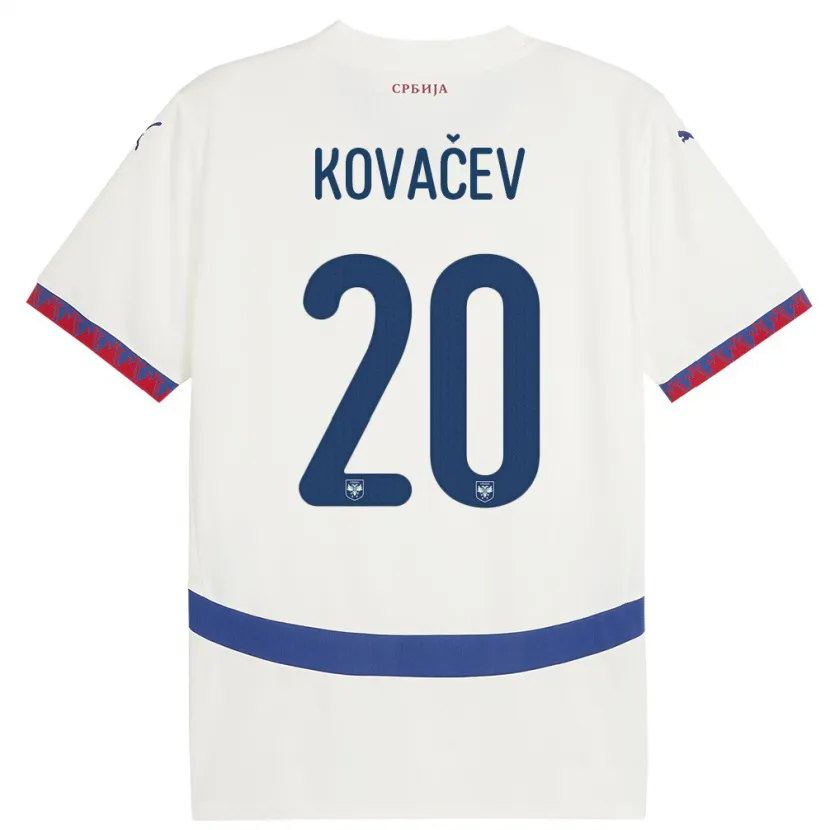 Danxen Hombre Camiseta Serbia Milan Kovacev #20 Blanco 2ª Equipación 24-26 La Camisa México