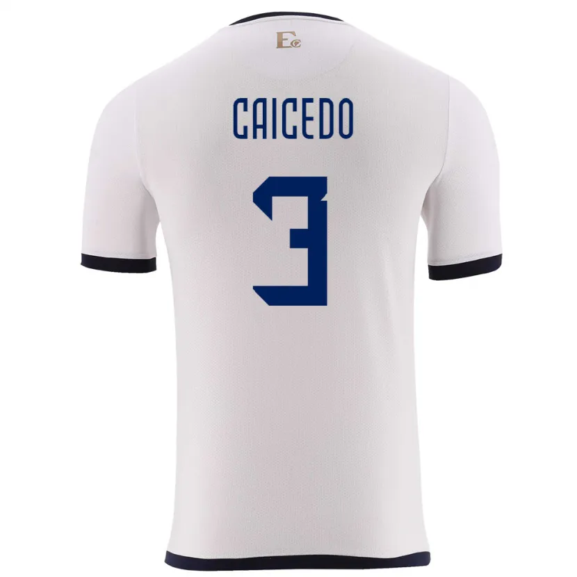 Danxen Hombre Camiseta Ecuador Jessy Caicedo #3 Blanco 2ª Equipación 24-26 La Camisa México