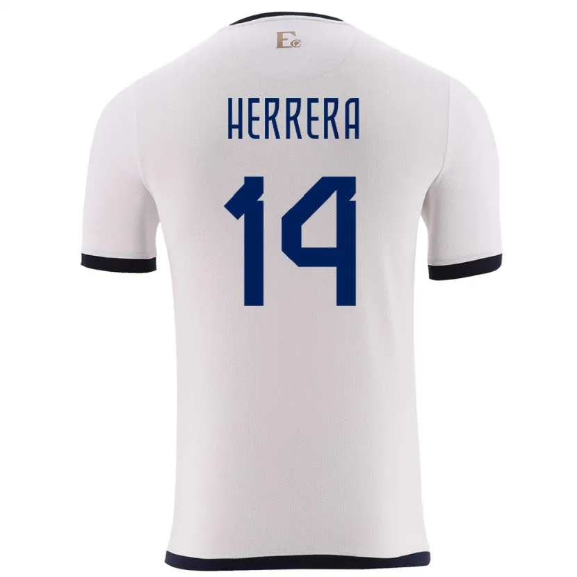 Danxen Hombre Camiseta Ecuador Orlando Herrera #14 Blanco 2ª Equipación 24-26 La Camisa México