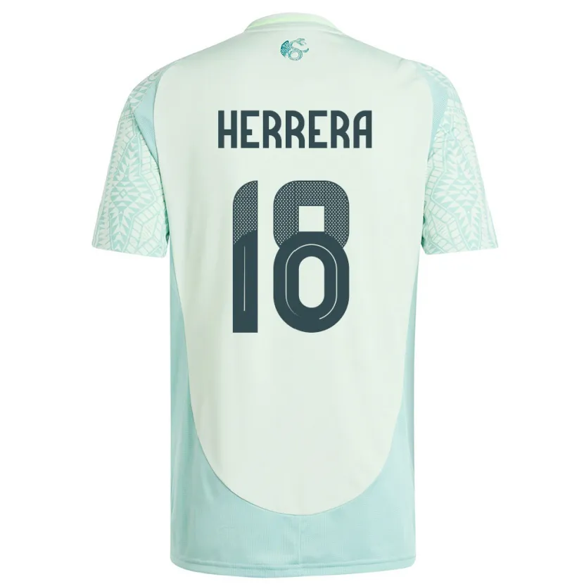 Danxen Hombre Camiseta México Ozziel Herrera #18 Lino Verde 2ª Equipación 24-26 La Camisa México