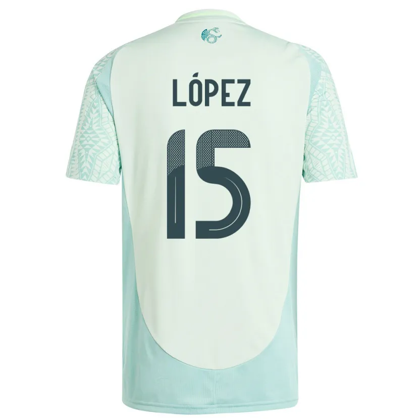 Danxen Hombre Camiseta México Everardo Lopez #15 Lino Verde 2ª Equipación 24-26 La Camisa México