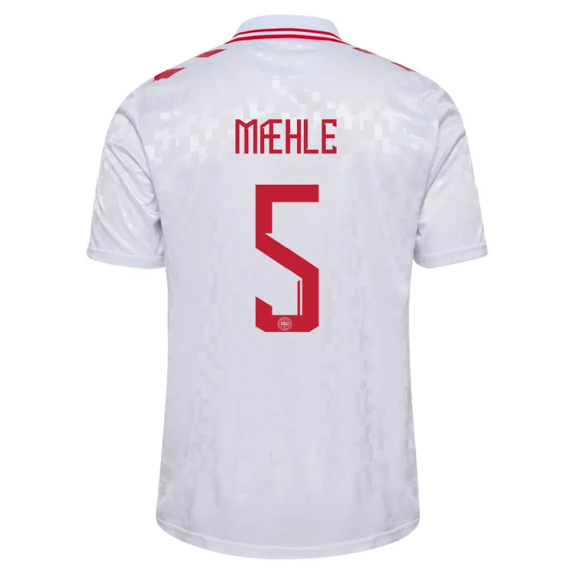Danxen Hombre Camiseta Dinamarca Joakim Maehle #5 Blanco 2ª Equipación 24-26 La Camisa México