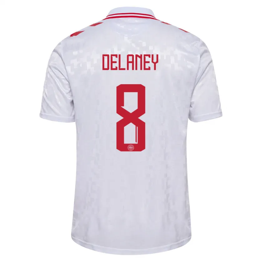 Danxen Hombre Camiseta Dinamarca Thomas Delaney #8 Blanco 2ª Equipación 24-26 La Camisa México