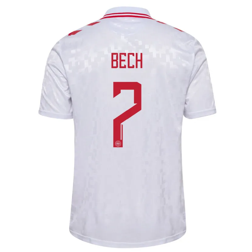 Danxen Hombre Camiseta Dinamarca Tobias Bech #7 Blanco 2ª Equipación 24-26 La Camisa México