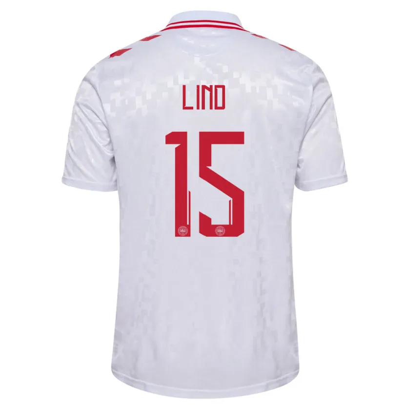 Danxen Hombre Camiseta Dinamarca Victor Lind #15 Blanco 2ª Equipación 24-26 La Camisa México