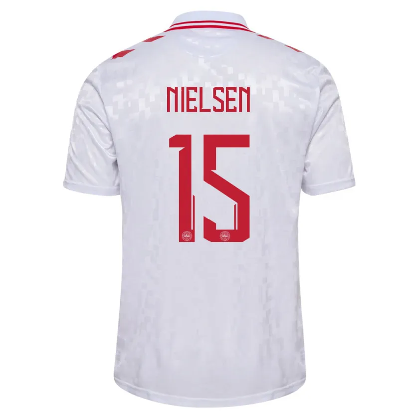 Danxen Hombre Camiseta Dinamarca Villads Nielsen #15 Blanco 2ª Equipación 24-26 La Camisa México