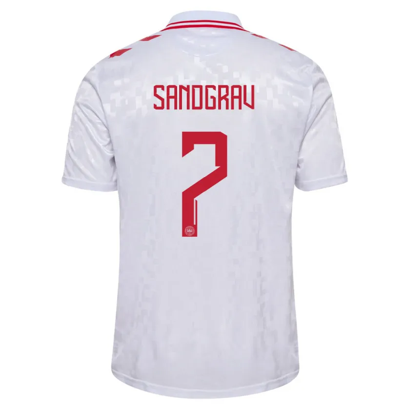 Danxen Hombre Camiseta Dinamarca Lauge Sandgrav #7 Blanco 2ª Equipación 24-26 La Camisa México