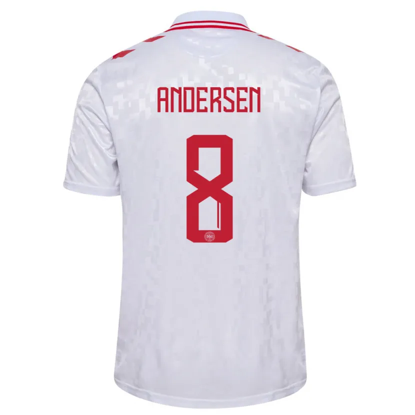 Danxen Hombre Camiseta Dinamarca Silas Andersen #8 Blanco 2ª Equipación 24-26 La Camisa México
