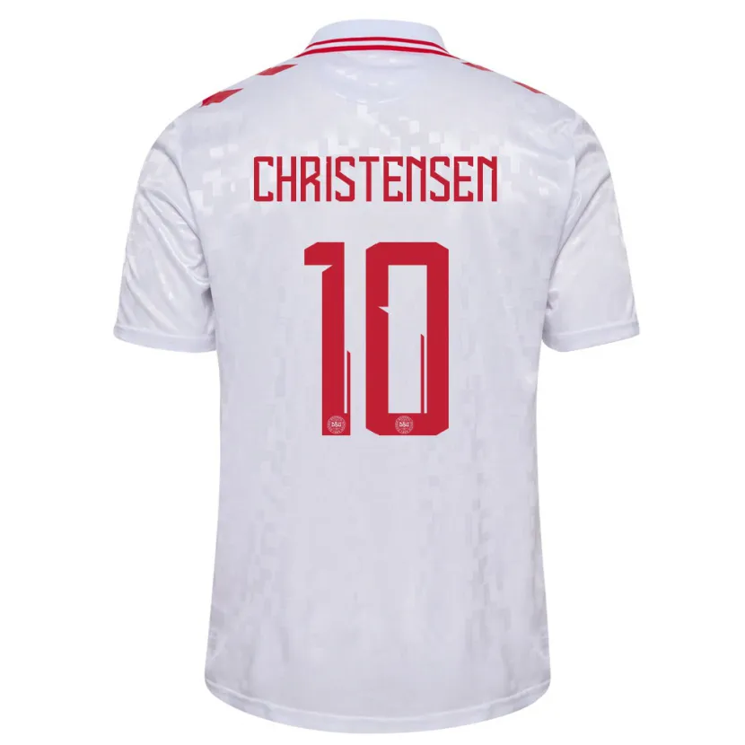 Danxen Hombre Camiseta Dinamarca Gustav Christensen #10 Blanco 2ª Equipación 24-26 La Camisa México