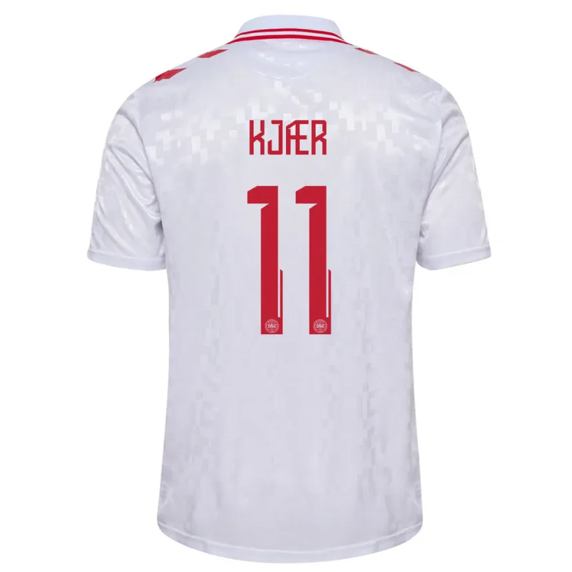 Danxen Hombre Camiseta Dinamarca Jeppe Kjær #11 Blanco 2ª Equipación 24-26 La Camisa México