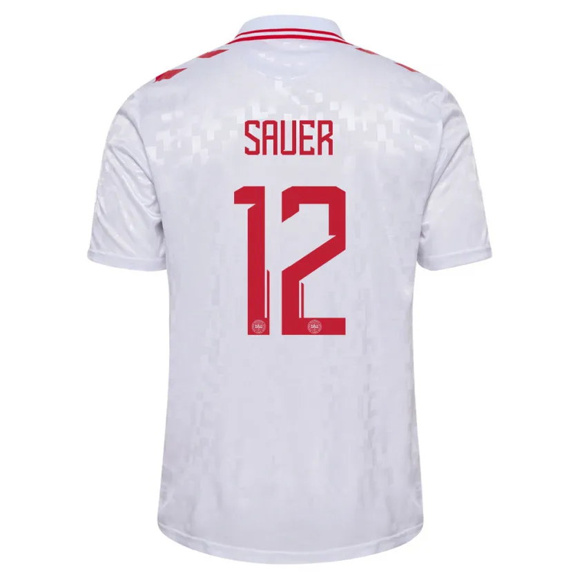 Danxen Hombre Camiseta Dinamarca Mathias Sauer #12 Blanco 2ª Equipación 24-26 La Camisa México