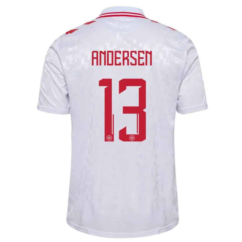 Danxen Hombre Camiseta Dinamarca Frej Andersen #13 Blanco 2ª Equipación 24-26 La Camisa México