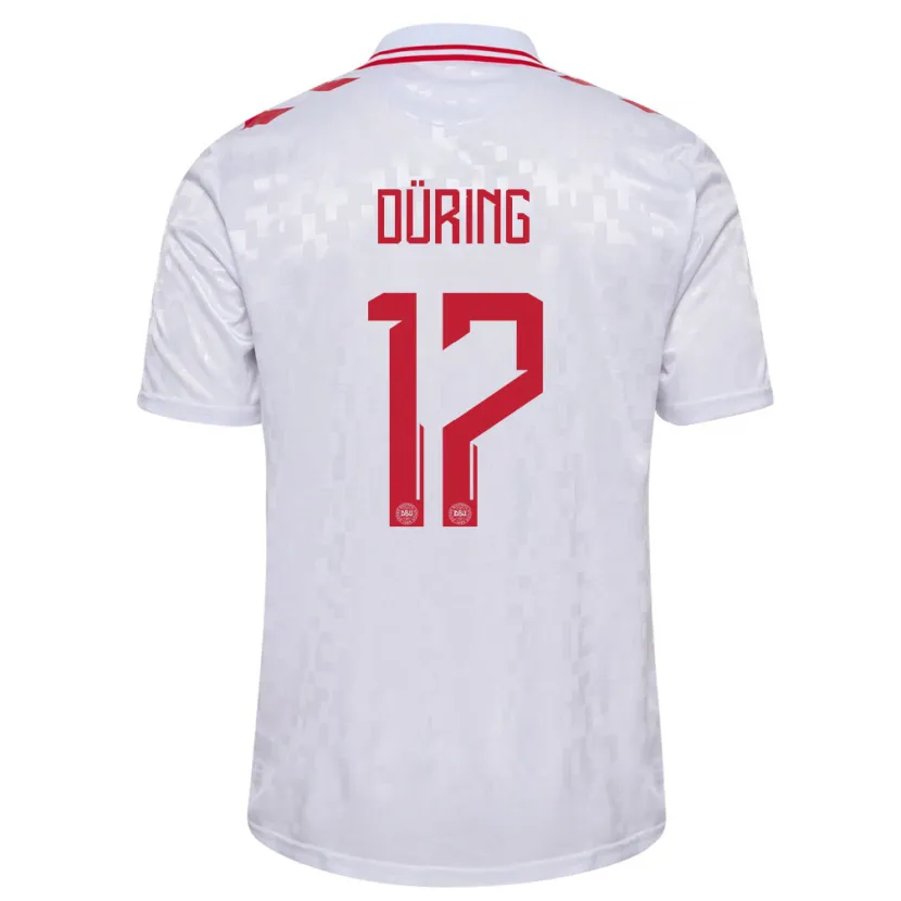 Danxen Hombre Camiseta Dinamarca Rasmus Düring #17 Blanco 2ª Equipación 24-26 La Camisa México