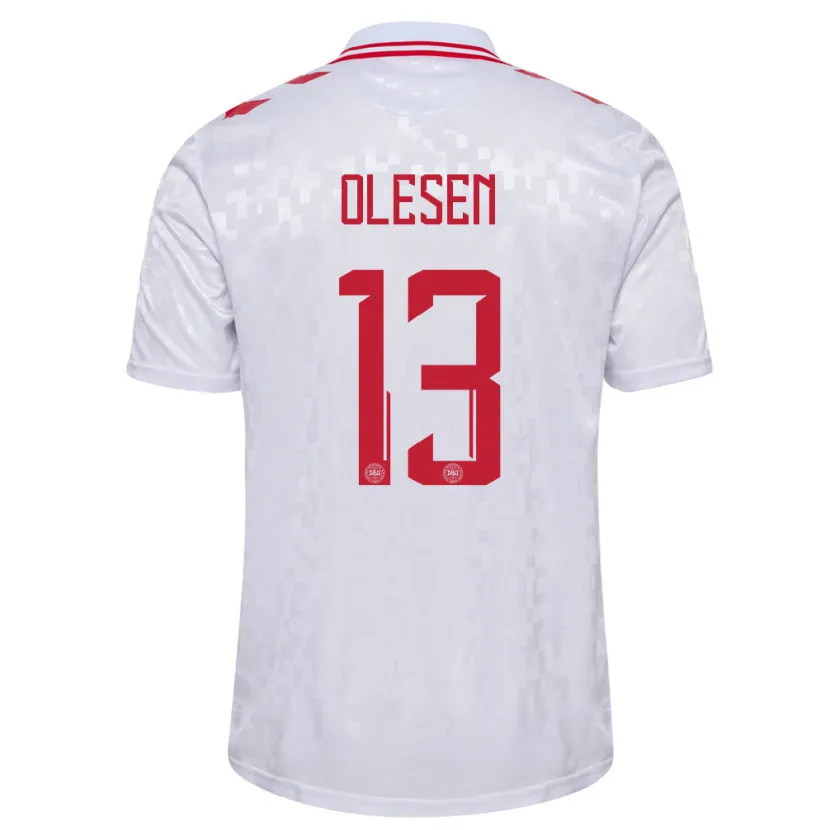 Danxen Hombre Camiseta Dinamarca Karoline Olesen #13 Blanco 2ª Equipación 24-26 La Camisa México