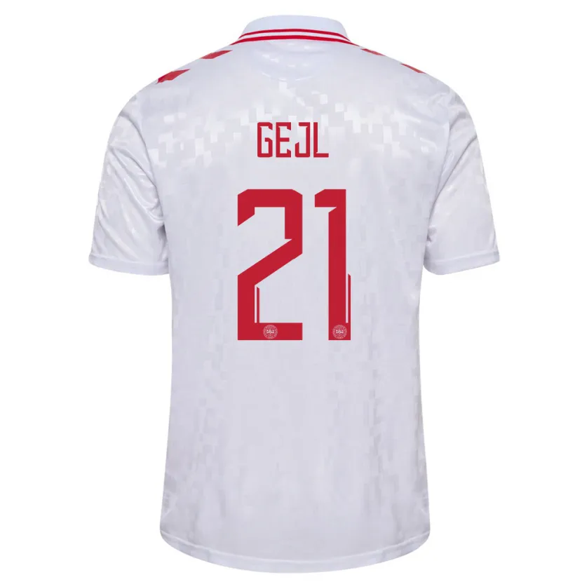 Danxen Hombre Camiseta Dinamarca Mille Gejl #21 Blanco 2ª Equipación 24-26 La Camisa México